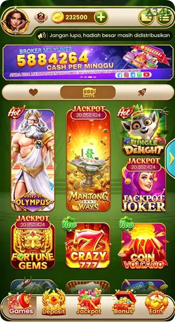 Cuplikan layar 62HOT — menu navigasi